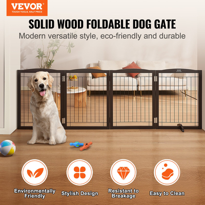 VEVOR Free Standing Dog Gate 32x96,5 ιντσών Ανεξάρτητη πύλη για κατοικίδια πτυσσόμενη καφέ