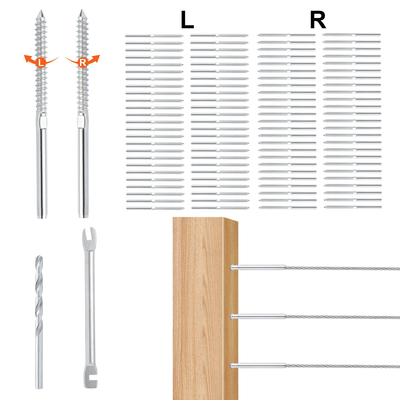 VEVOR 102 Pack Κιγκλίδωμα καλωδίου με σπείρωμα Τερματικό άκρο προσαρμογής με σπείρωμα για κιγκλίδωμα καλωδίου καταστρώματος 3,2 mm, ανοξείδωτο χάλυβα T316, Τεντωτήρας κιγκλιδώματος καλωδίου 3,2 mm για ξύλο/μεταλλικό στύλο, ασήμι