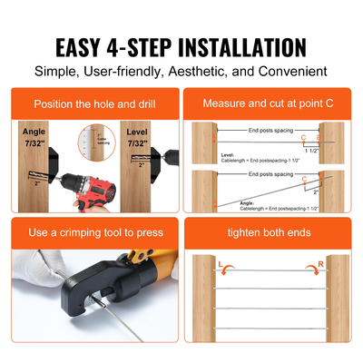 VEVOR 122 Pack Κιγκλίδωμα καλωδίου Swage με σπείρωμα Τελικό άκρο προσαρμογής για κιγκλίδωμα καλωδίου καταστρώματος 3,2 mm, ανοξείδωτος χάλυβας T316, Τεντωτήρας κιγκλιδώματος καλωδίου 3,2 mm για ξύλο/μεταλλικό στύλο, ασήμι