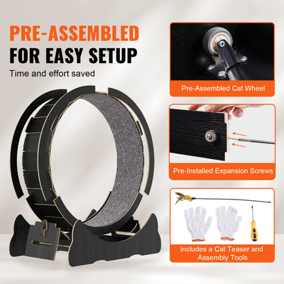 Τροχός γυμναστικής γάτας VEVOR, Τροχός διάδρομου μεγάλου κυβισμού για γάτες εσωτερικού χώρου, 43,3 ιντσών Τροχός για τρέξιμο για γάτες με αποσπώμενο χαλί και πείραμα γάτας για τρέξιμο/περπάτημα/προπόνηση, κατάλληλος για τις περισσότερες γάτες