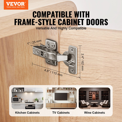 VEVOR μεντεσέδες πόρτας ντουλαπιού 40 συσκευασιών Πλήρης επικάλυψη Μαλακό κλείσιμο για τύπο χωρίς πλαίσιο