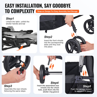 VEVOR Διπλό Καρότσι Πτυσσόμενο Ελαφρύ Δίδυμο Διαδοχικό Καρότσι Σκούρο Γκρι