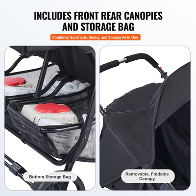 VEVOR Διπλό Καρότσι Πλαϊνό x Πλαϊνό Αναδιπλούμενο Ελαφρύ Δίδυμο Καρότσι Μαύρο