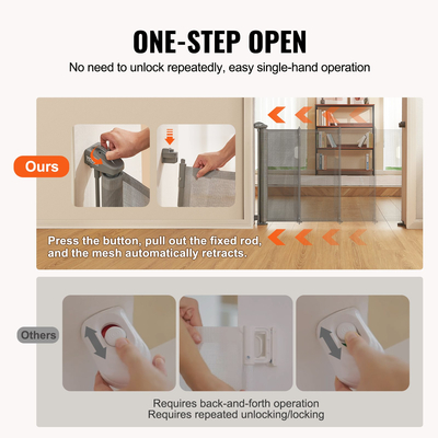 VEVOR Πτυσσόμενη πύλη μωρού, 34,2&quot; Ψηλή δικτυωτή πύλη μωρού, εκτείνεται έως και 76,8&quot; Ευρεία αναδιπλούμενη πύλη για παιδιά ή κατοικίδια, ανασυρόμενες πύλες σκύλων για εσωτερικές σκάλες, πόρτες, διάδρομοι, αίθουσες παιχνιδιών, γκρι