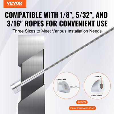 VEVOR 20 Pack κιτ κιγκλιδώματος καλωδίων, μανίκια προστασίας τροχού 3,2 mm, δέσμη με μαύρο αόρατο τεντωτήρα και ακροδέκτη, προστατευτικά καλύμματα κιγκλιδώματος καλωδίων για εγκατάσταση συρματόσχοινου 3,2/4,8 mm