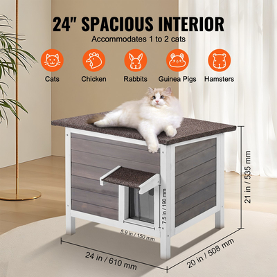 VEVOR Outdoor Cat House Ξύλινο Καταφύγιο Feral Cat με Πτερύγια Πόρτας Οροφής &amp; PVC