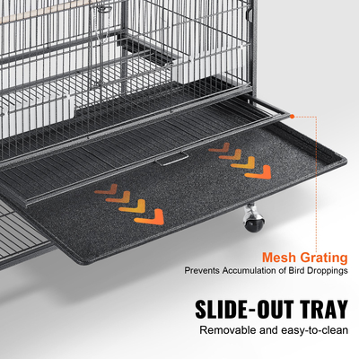 VEVOR 52 ιντσών Standing Large Bird Cage, Carbon Steel Flight Bird Cage for Parakeets, Cockatiels, Paparots, Macaw with Rolling Stand και Tray
