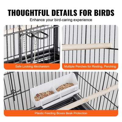 VEVOR 52 ιντσών Standing Large Bird Cage, Carbon Steel Flight Bird Cage for Parakeets, Cockatiels, Paparots, Macaw with Rolling Stand και Tray