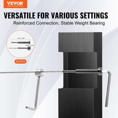 VEVOR 30 Pack κιτ αόρατου κιγκλιδώματος καλωδίου, αόρατος δέκτης T316 από ανοξείδωτο χάλυβα 3,2 mm και άκρο καρφιού Swage για κιγκλίδωμα καλωδίου, Εντατήρας Swage 3,2 mm για ξύλινο/μεταλλικό στύλο, υλικό κιγκλίδωμα καλωδίων, μαύρο