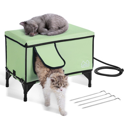 VEVOR Υπερυψωμένο Θερμαινόμενο Σπίτι Γάτας Cuboid Kitty με Θερμαινόμενο Μαξιλάρι Πράσινο (L)