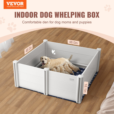 VEVOR Dog Whelping Box 48 x 48 x 18,1 in PVC with Rails Pee Pad for Dogs Puppies