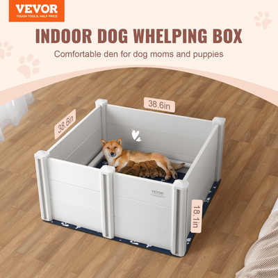 VEVOR Dog Whelping Box 38,6x38,6x18,1 σε PVC με Rails Pee Pad για σκύλους κουτάβια