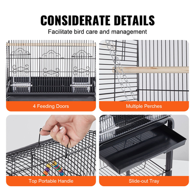 VEVOR 60 ιντσών Flight Bird Cage, Metal Large Parakeet Cages for Cockatiel Parrot Budgies Lovebirds Canaries, Pet Big Bird Cage με κυλιόμενη βάση και κρεμαστά παιχνίδια