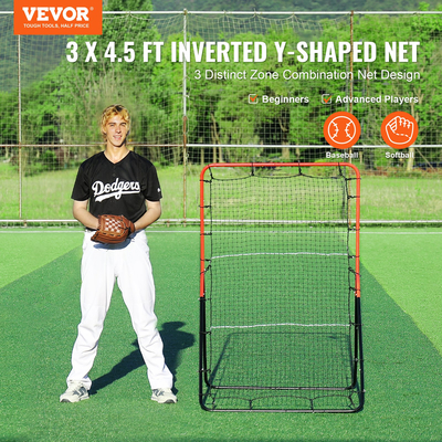 VEVOR Baseball And Softball Rebounder Net 3x4,5 ft PitchBack 3-Way Trainer