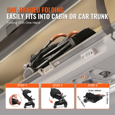 Βρεφικό καρότσι VEVOR Standard, παιδικό καρότσι με ρυθμιζόμενη πλάτη κατά 95°-175° &amp; ρυθμιζόμενο υποπόδιο 0/90° &amp; αναδιπλούμενο με ένα κλικ, καρότσι νεογέννητου με ποτηροθήκη και τσάντα μεταφοράς, μαύρο