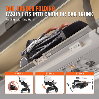 Βρεφικό καρότσι VEVOR Standard, παιδικό καρότσι με 95°-175° ρυθμιζόμενη πλάτη &amp; &amp; 0/90° ρυθμιζόμενο υποπόδιο &amp; αναδιπλούμενο με ένα κλικ, καρότσι νεογέννητου με ποτηροθήκη και τσάντα μεταφοράς, ανοιχτό γκρι