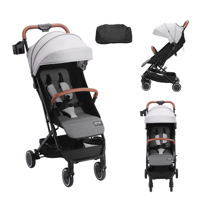 Βρεφικό καρότσι VEVOR Standard, παιδικό καρότσι με 95°-175° ρυθμιζόμενη πλάτη &amp; &amp; 0/90° ρυθμιζόμενο υποπόδιο &amp; αναδιπλούμενο με ένα κλικ, καρότσι νεογέννητου με ποτηροθήκη και τσάντα μεταφοράς, ανοιχτό γκρι