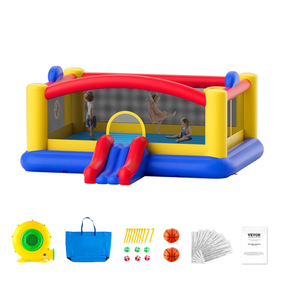 Φουσκωτό σπίτι αναπήδησης VEVOR, Τραμπολίνο Playhouse για υπαίθριο χώρο, Υψηλής Ποιότητας, Jumping Bouncer με φυσητήρα, τσουλήθρα και τσάντα αποθήκευσης, Family Backyard Bouncy Castle, για παιδιά ηλικίας 3–10 ετών, 177x173x80 ίντσες