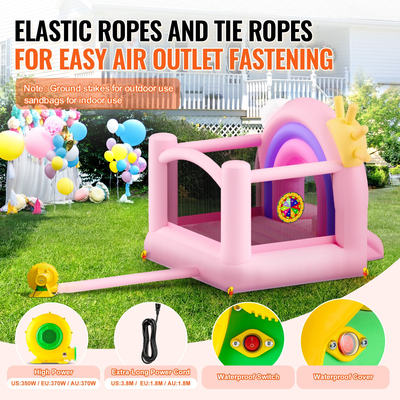 Φουσκωτό σπίτι αναπήδησης VEVOR, τραμπολίνο εσωτερικού χώρου για παιδότοπο, παιδικό άλμα με φυσητήρα, τσουλήθρα, τσάντα αποθήκευσης, οικογενειακό κάστρο στην πίσω αυλή, για κορίτσια αγόρια ηλικίας 3–8 ετών, 110x91x91 ίντσες