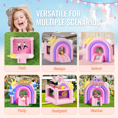 Φουσκωτό σπίτι αναπήδησης VEVOR, τραμπολίνο εσωτερικού χώρου για παιδότοπο, παιδικό άλμα με φυσητήρα, τσουλήθρα, τσάντα αποθήκευσης, οικογενειακό κάστρο στην πίσω αυλή, για κορίτσια αγόρια ηλικίας 3–8 ετών, 110x91x91 ίντσες