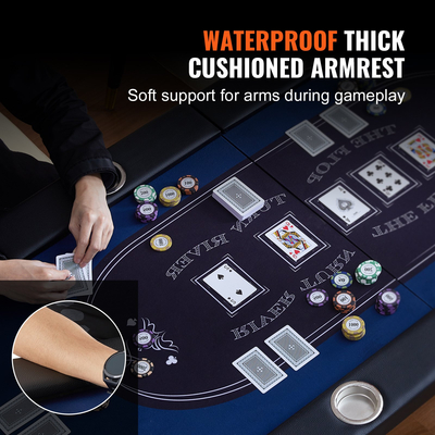 VEVOR 10 Πτυσσόμενο Τραπέζι Πόκερ Παικτών, Τραπέζι πόκερ Blackjack Texas Holdem με επενδυμένες ράγες και ποτηροθήκες από ανοξείδωτο ατσάλι, φορητό επιτραπέζιο επιτραπέζιο πτυσσόμενο χαρτόνι, οβάλ τραπέζι αναψυχής καζίνο 84