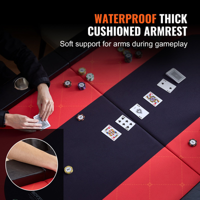 VEVOR 10 Πτυσσόμενο τραπέζι πόκερ παίκτη, τραπέζι πόκερ Blackjack Texas Holdem με επένδυση ράγες και ποτηροθήκες από ανοξείδωτο ατσάλι, φορητό επιτραπέζιο επιτραπέζιο πτυσσόμενο χαρτόνι, οβάλ τραπέζι αναψυχής καζίνο 90