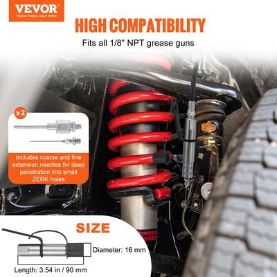 Συνδετήρας γρασαδόρου VEVOR 2 ΤΕΜ, 10000 PSI Υψηλής πίεσης, 3-Jaw Locking Quick Release Grease Gun Tip με λάστιχο/Καθαριστικό/βελόνα επέκτασης/Πώμα προστασίας από διαρροές, Συμβατό με όλα τα πιστόλια γράσου 1/8&quot; NPT εξαρτήματα