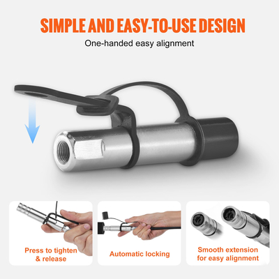 Συνδετήρας γρασαδόρου VEVOR 2 ΤΕΜ, 10000 PSI Υψηλής πίεσης, 3-Jaw Locking Quick Release Grease Gun Tip με λάστιχο/Καθαριστικό/βελόνα επέκτασης/Πώμα προστασίας από διαρροές, Συμβατό με όλα τα πιστόλια γράσου 1/8&quot; NPT εξαρτήματα