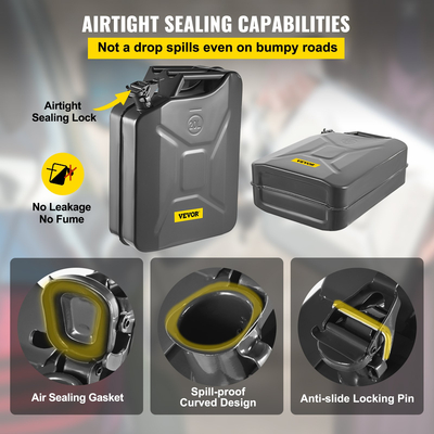 Δοχείο καυσίμου VEVOR Jerry, 5,3 γαλόνια / 20 L Φορητό δοχείο αερίου Jerry με εύκαμπτο σύστημα στομίου, ανθεκτικό στη σκουριά ＆ Ανθεκτικό στη θερμότητα χαλύβδινο δοχείο καυσίμου για αυτοκίνητα φορτηγά, μαύρο