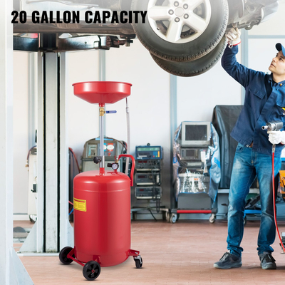 Δεξαμενή αποστράγγισης απορριμμάτων λαδιού VEVOR 20 γαλονιών Φορητό στραγγιστικό λαδιού με λειτουργία αέρα Αλλαγή λαδιού, δοχείο αποστράγγισης λαδιού, ρυθμιζόμενο ύψος χοάνης αποστράγγισης μεταφοράς υγρού καυσίμου, με βαλβίδα ρύθμισης πίεσης