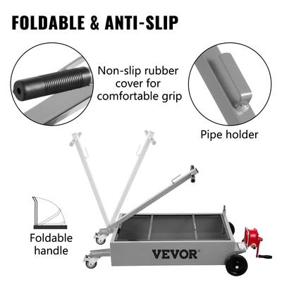 Δεξαμενή αποστράγγισης λαδιού VEVOR 15 γαλόνι, δοχείο αποστράγγισης λαδιού χαμηλού προφίλ 57 λίτρων, λεκάνη αλλαγής λαδιού μεγάλης χωρητικότητας, πτυσσόμενο χέρι, με αντλία, σωλήνας, περιστρεφόμενοι τροχοί για αυτοκίνητο, SUV, Αποστράγγιση λαδιών φορτηγών