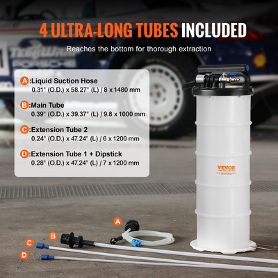 VEVOR Fluid Extractor, 1,74 Galllons (6,5 Lit), πνευματικός/χειροκίνητος εναλλάκτης λαδιού με ράβδο στάθμης στάθμης και σωλήνας αναρρόφησης, Αντλία αλλαγής λαδιού για υγρά αυτοκινήτων Εκκένωση κενού