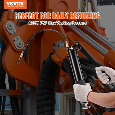 VEVOR Grease Gun, 10000 PSI Max. Πίεση εργασίας, Χωρητικότητα 20 OZ / 600 CC Μοχλός βαρέως τύπου Action Grease Gun Kit, Περιλαμβάνει εύκαμπτο σωλήνα 18,5 ιντσών, 2 μαύρους επίπεδους συνδέσμους και 1 ίσιο μεταλλικό σωλήνα