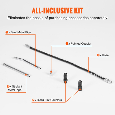 VEVOR Grease Gun, 10000 PSI Max. Πίεση εργασίας, Χωρητικότητα 20 OZ / 600 CC Μοχλός βαρέως τύπου Action Grease Gun Kit, Περιλαμβάνει εύκαμπτο σωλήνα 18,5 ιντσών, 2 μαύρους επίπεδους συνδέσμους και 1 ίσιο μεταλλικό σωλήνα