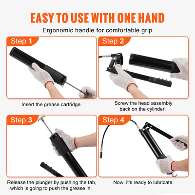 VEVOR Grease Gun, 10000 PSI Max. Πίεση εργασίας, Χωρητικότητα 20 OZ / 600 CC Μοχλός βαρέως τύπου Action Grease Gun Kit, Περιλαμβάνει εύκαμπτο σωλήνα 18,5 ιντσών, 2 μαύρους επίπεδους συνδέσμους και 1 ίσιο μεταλλικό σωλήνα