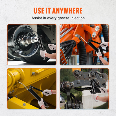VEVOR Grease Gun, 10000 PSI Max. Πίεση εργασίας, Χωρητικότητα 20 OZ / 600 CC Μοχλός βαρέως τύπου Action Grease Gun Kit, Περιλαμβάνει εύκαμπτο σωλήνα 18,5 ιντσών, 2 μαύρους επίπεδους συνδέσμους και 1 ίσιο μεταλλικό σωλήνα