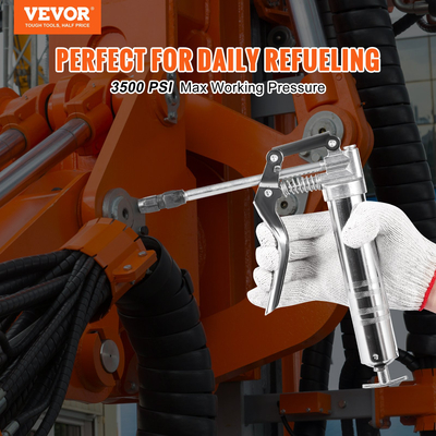 Γράσο πιστόλι VEVOR Pistol Grip, 3500 PSI, 4 OZ / 120 CC χωρητικότητας Heavy Duty Professional Grease Gun, με εύκαμπτο σωλήνα 11,65 ιντσών, 2 μαύρους επίπεδους συνδέσμους, 1 ενισχυμένο ακροφύσιο και 2 άκαμπτους μεταλλικούς σωλήνες