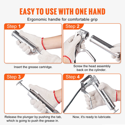 Γράσο πιστόλι VEVOR Pistol Grip, 3500 PSI, 4 OZ / 120 CC χωρητικότητας Heavy Duty Professional Grease Gun, με εύκαμπτο σωλήνα 11,65 ιντσών, 2 μαύρους επίπεδους συνδέσμους, 1 ενισχυμένο ακροφύσιο και 2 άκαμπτους μεταλλικούς σωλήνες