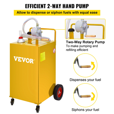 VEVOR Fuel Caddy, 35 Gallon, Δεξαμενή αποθήκευσης αερίου σε 4 τροχούς, με Manuel Transfer Pump, Δοχείο καυσίμου βενζίνης ντίζελ για αυτοκίνητα, χορτοκοπτικά, ATV, σκάφη, Περισσότερα, κίτρινο