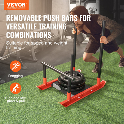 Sled VEVOR Weight Training, Pull Push Power Sled with Handle, Fitness Strength Trainition training, Steel Workout Εξοπλισμός για Αθλητική Άσκηση &amp; Βελτίωση Ταχύτητας, Fit for 1&quot; &amp; 2&quot; Weight Plate