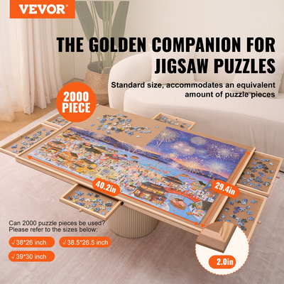 Πίνακας παζλ VEVOR 2000 Piece με 6 συρτάρια και κάλυμμα, 40,2&quot;x29,4&quot; Περιστρεφόμενο ξύλινο οροπέδιο παζλ, Φορητά αξεσουάρ παζλ για ενήλικες, Organizer παζλ &amp; σύστημα αποθήκευσης παζλ, δώρο για τη μαμά