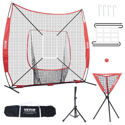 VEVOR 7x7 ft δίχτυ προπόνησης μπέιζμπολ σόφτμπολ, φορητό δίχτυ προπόνησης μπέιζμπολ για χτυπήματα, εξοπλισμός μπέιζμπολ backstop με πλαίσιο τόξου, τσάντα μεταφοράς, ζώνη κρούσης, μπάλα, μπλουζάκι, συλλέκτης μπάλας