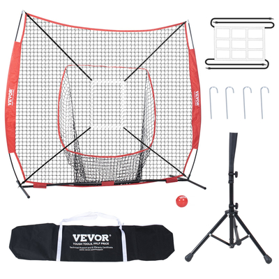 VEVOR 7x7 ft δίχτυ προπόνησης μπέιζμπολ σόφτμπολ, φορητό δίχτυ προπόνησης μπέιζμπολ για χτύπημα μπαταρίσματος, εξοπλισμός μπέιζμπολ backstop με πλαίσιο φιόγκου, τσάντα μεταφοράς, ζώνη κρούσης, μπάλα, μπλουζάκι μπλουζάκι