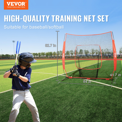 VEVOR 7x7 ft Baseball Softball Practice Net, Φορητό δίχτυ προπόνησης μπέιζμπολ για χτύπημα μπαταρίσματος, βοήθημα προπόνησης Backstop Baseball Equipment with Carry Bag and Strike Zone