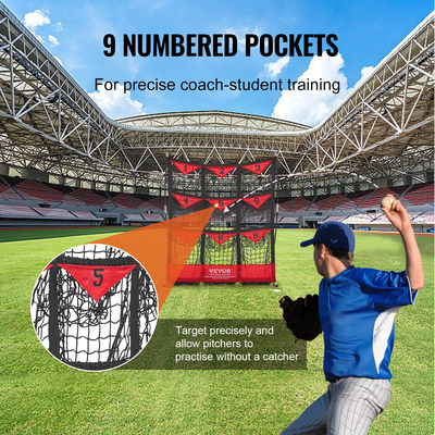 VEVOR 9 Hole Baseball Net, 49&quot;x42&quot; Softball Baseball Training Equipment for Hitting Pitching Practice, Φορητό βοήθημα γυμναστικής γρήγορης συναρμολόγησης με τσάντα μεταφοράς, Strike Zone, Ground Stakes, για νέους ενήλικες