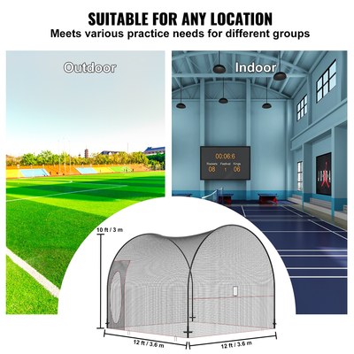 VEVOR Baseball Batting Cage, Softball και Baseball Batting Cage Net and Frame, Practice Portable Cage Net with Carry Bag, Heavy Duty Enclosed Pitching Cage, for Backyard Batting Hitting Training, 12FT