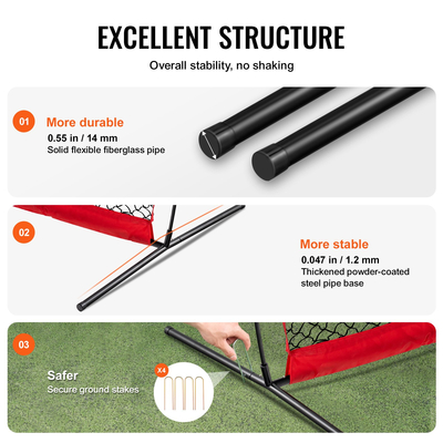 VEVOR Barricade Backstop Net, αθλητικό δίχτυ 12x9 ft με μπάλα, φορητός εξοπλισμός εξάσκησης με τσάντα μεταφοράς, οθόνη προστασίας για προπόνηση ποδοσφαίρου λακρός ποδοσφαίρου μπέιζμπολ για προπόνηση χόκεϊ, για πίσω αυλή