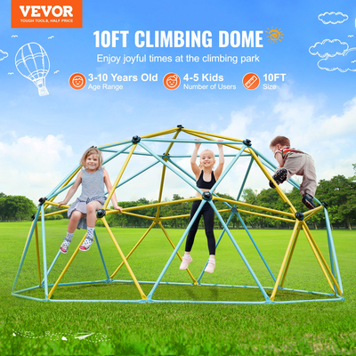 VEVOR Climbing Dome, 10FT Geometric Dome Climber Play Center για παιδιά 3 έως 10 ετών, Jungle Gym Supports 750LBS and Easy Assembly, with Climbing Grip, Outdoor Backyard Play Equipment for Children