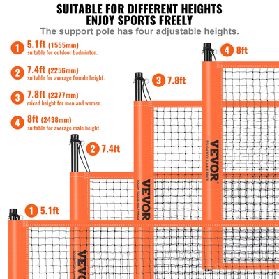 VEVOR Σετ βόλεϊ και μπάντμιντον, φορητό δίχτυ μπάντμιντον εξωτερικού χώρου, ατσάλινοι στύλοι ρυθμιζόμενου ύψους, επαγγελματικό σετ συνδυασμού με PVC βόλεϊ, αντλία, τσάντα μεταφοράς, εύκολη ρύθμιση για γκαζόν στην παραλία της αυλής