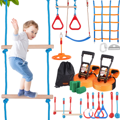 VEVOR 2x60 ft Ninja Warrior Obstacle Course Kids Outdoor Slackline 14 Obstacles